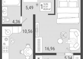 1-комнатная квартира на продажу, 40 м2, Самарская область, Приморский бульвар, 58