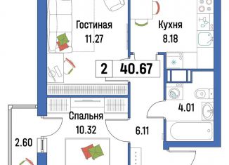 Продаю двухкомнатную квартиру, 40.7 м2, Мурино, ЖК Урбанист