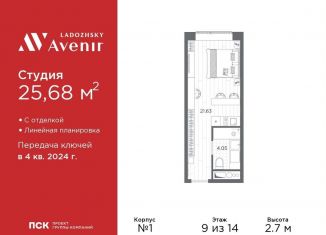 Продается квартира студия, 25.7 м2, Санкт-Петербург, Магнитогорская улица, 51литЗ, Красногвардейский район