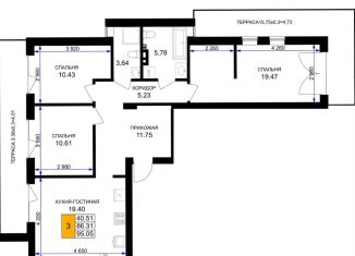 Продается 3-комнатная квартира, 95.1 м2, Калининградская область