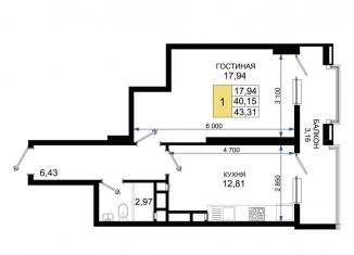 Продаю однокомнатную квартиру, 43.3 м2, Новороссийск