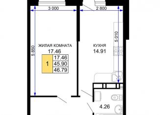 Продажа 1-ком. квартиры, 49 м2, Краснодар, Музыкальный микрорайон