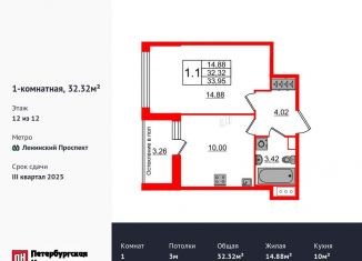 Продам 1-ком. квартиру, 32.3 м2, Санкт-Петербург