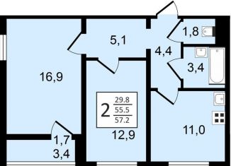 Продам 2-ком. квартиру, 57.2 м2, Воронеж, улица Шишкова, 140Б/6