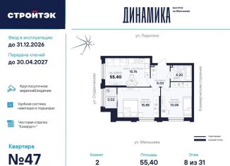 Двухкомнатная квартира на продажу, 55.4 м2, Екатеринбург, Кировский район, улица Малышева, 145