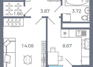 1-ком. квартира на продажу, 34.8 м2, поселок Придорожный