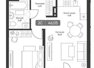 2-комнатная квартира на продажу, 46.1 м2, Новосибирск, метро Золотая Нива, улица Королёва, 2