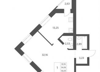 Продается 1-комнатная квартира, 56.7 м2, Новосибирск, Заельцовский район