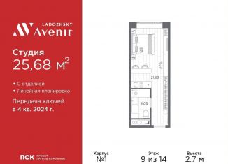 Продается квартира студия, 25.7 м2, Санкт-Петербург, Магнитогорская улица, 51литЗ, метро Ладожская