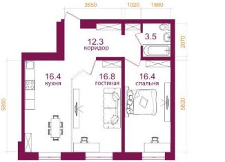 Продажа двухкомнатной квартиры, 65.4 м2, Иркутск, микрорайон Топкинский, 70, ЖК Видный-3