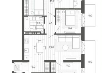 Продаю четырехкомнатную квартиру, 92.4 м2, Барнаул, Змеиногорский тракт, 35Бк2, Центральный район