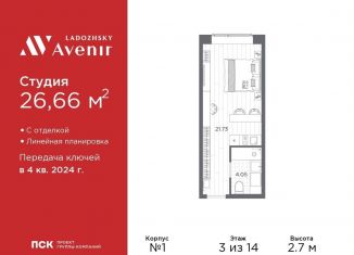 Продается квартира студия, 26.7 м2, Санкт-Петербург, Магнитогорская улица, 51литЗ, метро Новочеркасская