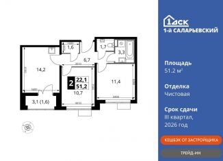 Продается двухкомнатная квартира, 51.2 м2, Наро-Фоминский городской округ, Киевское шоссе, с1