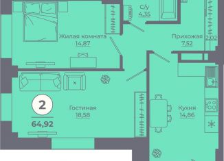 Продается 2-комнатная квартира, 64.6 м2, Ростов-на-Дону, Советский район, улица Ерёменко, 111