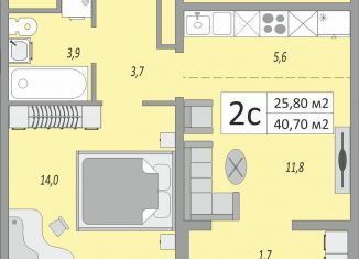 Продажа двухкомнатной квартиры, 40.7 м2, Оренбург, жилой комплекс Осенний Лист, 6