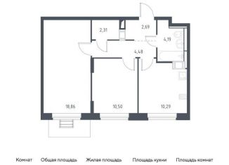 Продается 2-комнатная квартира, 53.3 м2, село Ям, жилой комплекс Прибрежный Парк, 9.1