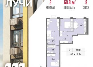 3-комнатная квартира на продажу, 60.8 м2, Москва, ЗАО