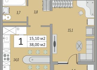 Продажа однокомнатной квартиры, 38 м2, Оренбург, Промышленный район, жилой комплекс Осенний Лист, 6