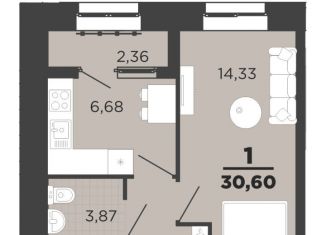 1-комнатная квартира на продажу, 30.6 м2, Рязань, ЖК Юный