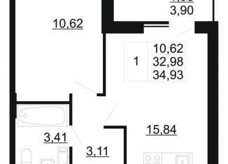 Продам 1-комнатную квартиру, 34.9 м2, Ленинградская область