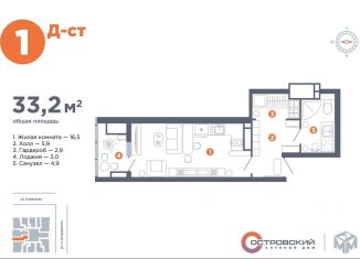 Продам квартиру студию, 33.2 м2, Астраханская область, улица Николая Островского, 128В