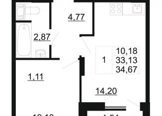 Продам 1-комнатную квартиру, 34.7 м2, Ленинградская область