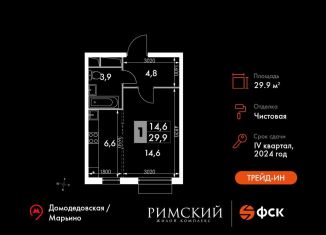 Продаю квартиру студию, 29.9 м2, Московская область, Римский проезд, 13