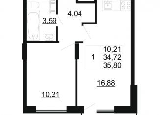 Продажа 1-ком. квартиры, 35.8 м2, городской посёлок имени Свердлова