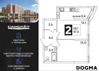 Продаю 2-ком. квартиру, 47.6 м2, Краснодар, Прикубанский округ