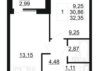 Продам 1-комнатную квартиру, 32.4 м2, Ленинградская область