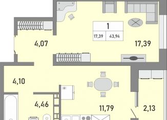 1-ком. квартира на продажу, 43.9 м2, Оренбург, жилой комплекс Осенний Лист, 2