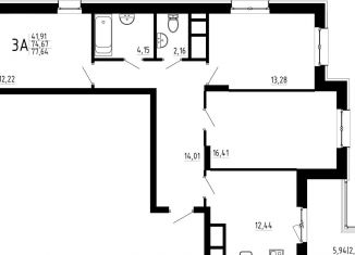 3-ком. квартира на продажу, 77.6 м2, Казань, жилой комплекс Притяжение, 2