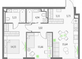 2-ком. квартира на продажу, 61.8 м2, Москва, метро Бутырская