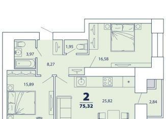 Продается 2-ком. квартира, 75.3 м2, Рязанская область