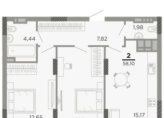 Продажа двухкомнатной квартиры, 58.1 м2, Рязань, Совхозная улица, 6, ЖК Мартовский