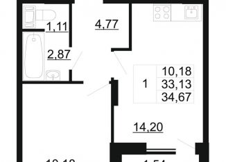 Продается однокомнатная квартира, 34.7 м2, Ленинградская область