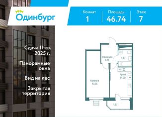 Однокомнатная квартира на продажу, 46.7 м2, Одинцово