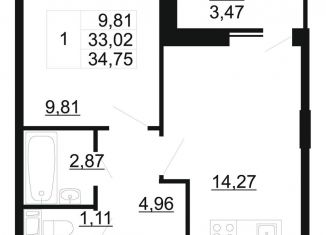 Продам 1-ком. квартиру, 34.8 м2, Ленинградская область