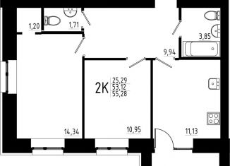 Продам двухкомнатную квартиру, 55.3 м2, Казань, жилой комплекс Притяжение, 2