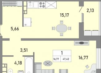 Продам 1-ком. квартиру, 47.4 м2, Оренбург, жилой комплекс Осенний Лист, 2