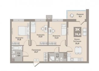 Продается 3-ком. квартира, 76.8 м2, Курган