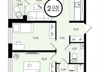 Продаю 2-ком. квартиру, 54.2 м2, Тюмень, ​улица Александра Звягина, 5