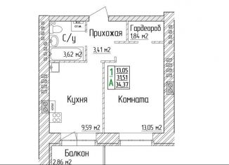 Продам однокомнатную квартиру, 34.4 м2, посёлок Ивняки, Береговая улица, 3