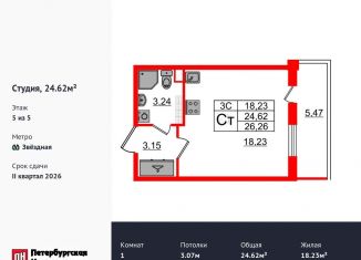 Продажа квартиры студии, 24.6 м2, Санкт-Петербург, муниципальный округ Пулковский Меридиан