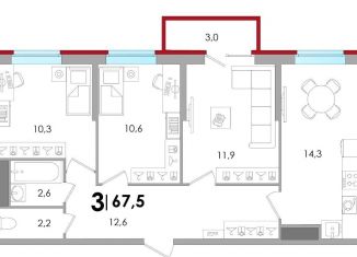 Продажа 3-ком. квартиры, 67.5 м2, деревня Батино, ЖК Есенинские Поля