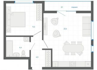 Продажа 1-комнатной квартиры, 45.7 м2, Екатеринбург, улица Академика Парина, 12/6