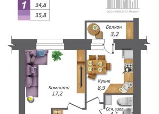 Продаю однокомнатную квартиру, 35.8 м2, Орёл