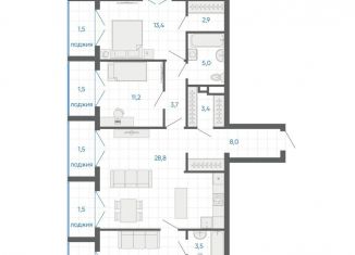 Продается трехкомнатная квартира, 105.8 м2, Свердловская область, улица Академика Парина, 12/6