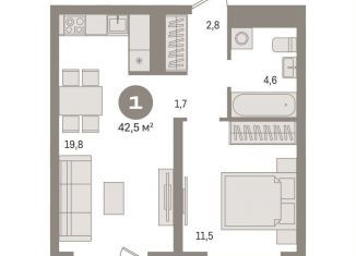1-комнатная квартира на продажу, 42.5 м2, Московская область, жилой комплекс Первый Квартал, 6