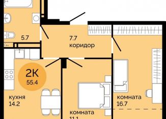 Продажа двухкомнатной квартиры, 55.4 м2, Пермь, улица Яблочкова, 5к4, Свердловский район